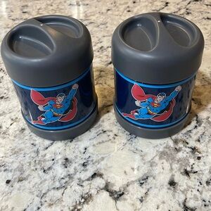 Set of 2 Pottery Barn Kids Superman Thermos.